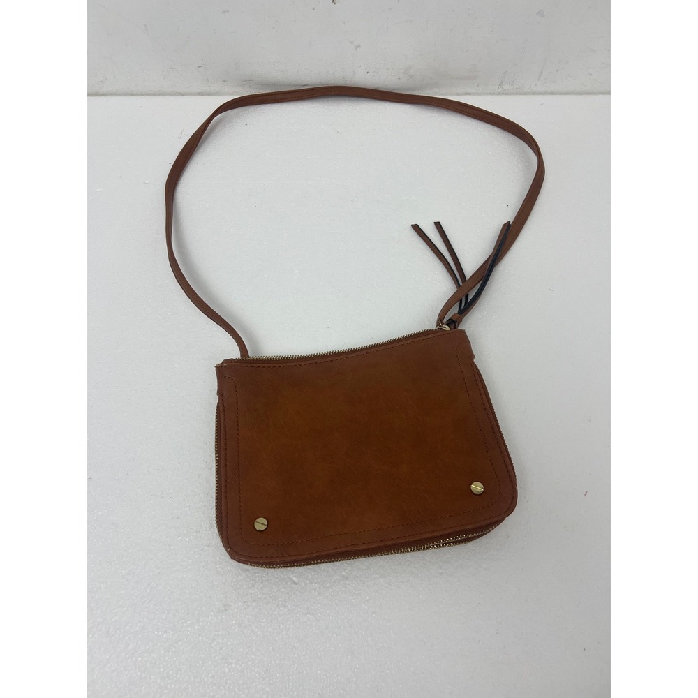 Express Tan Leather Double Zip Crossbody Bag Brown 2018 Two Compartment Purse